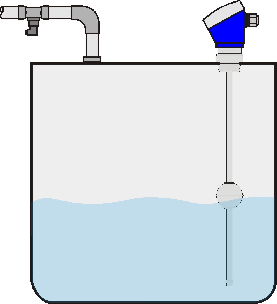 Plovákový spínač instalovaný na zásobníku