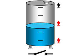 Hladinový spínač na zásobníku s kapalinou